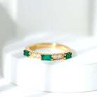 Stackable Green Emerald and Diamond Ring in Prong Setting Emerald - ( AAA ) - Quality - Rosec Jewels