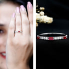 Rosec Jewels-3/4 CT Baguette Cut Lab Grown Ruby Stackable Ring with Diamond