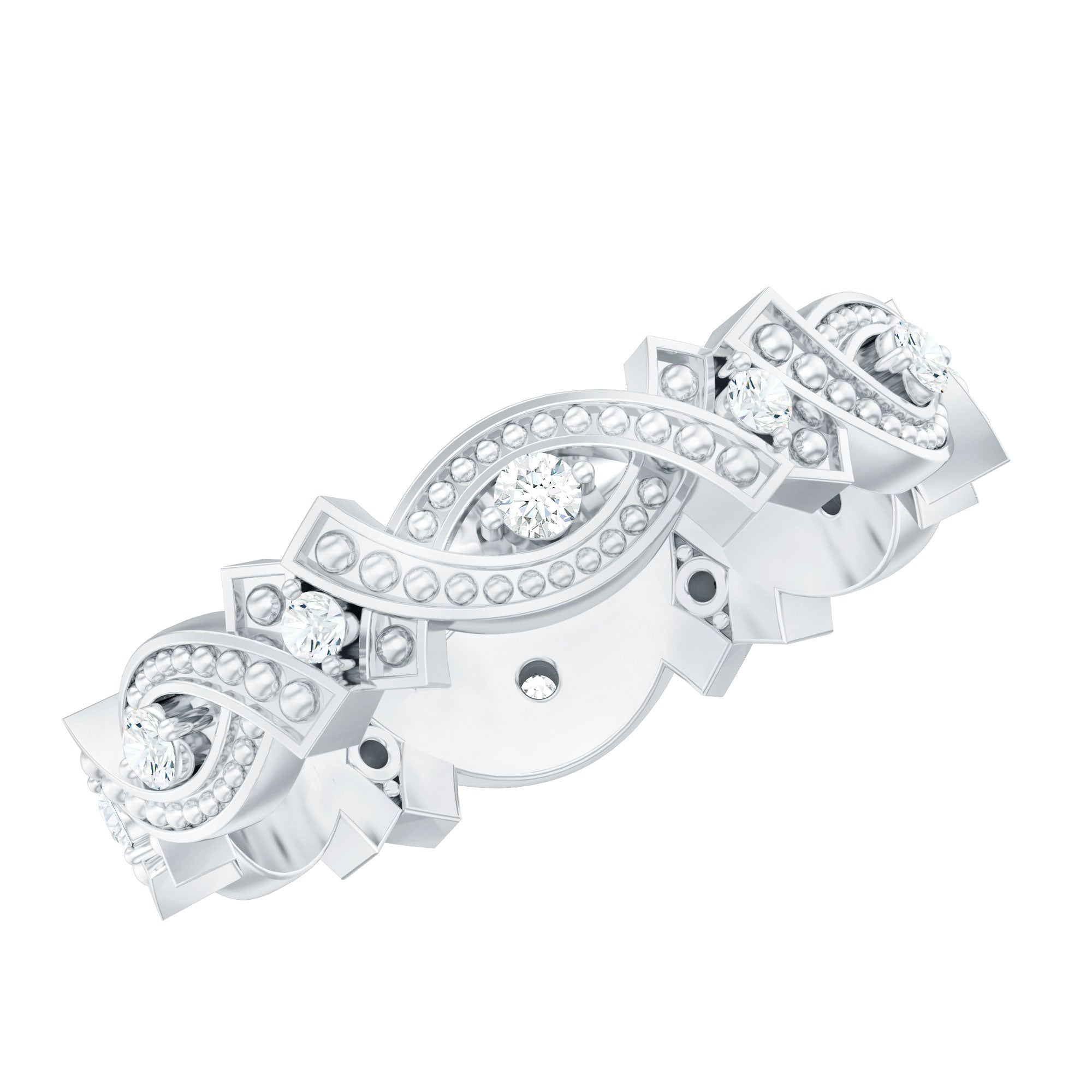 Rosec Jewels-Vintage Inspired Moissanite Beaded Wedding Band