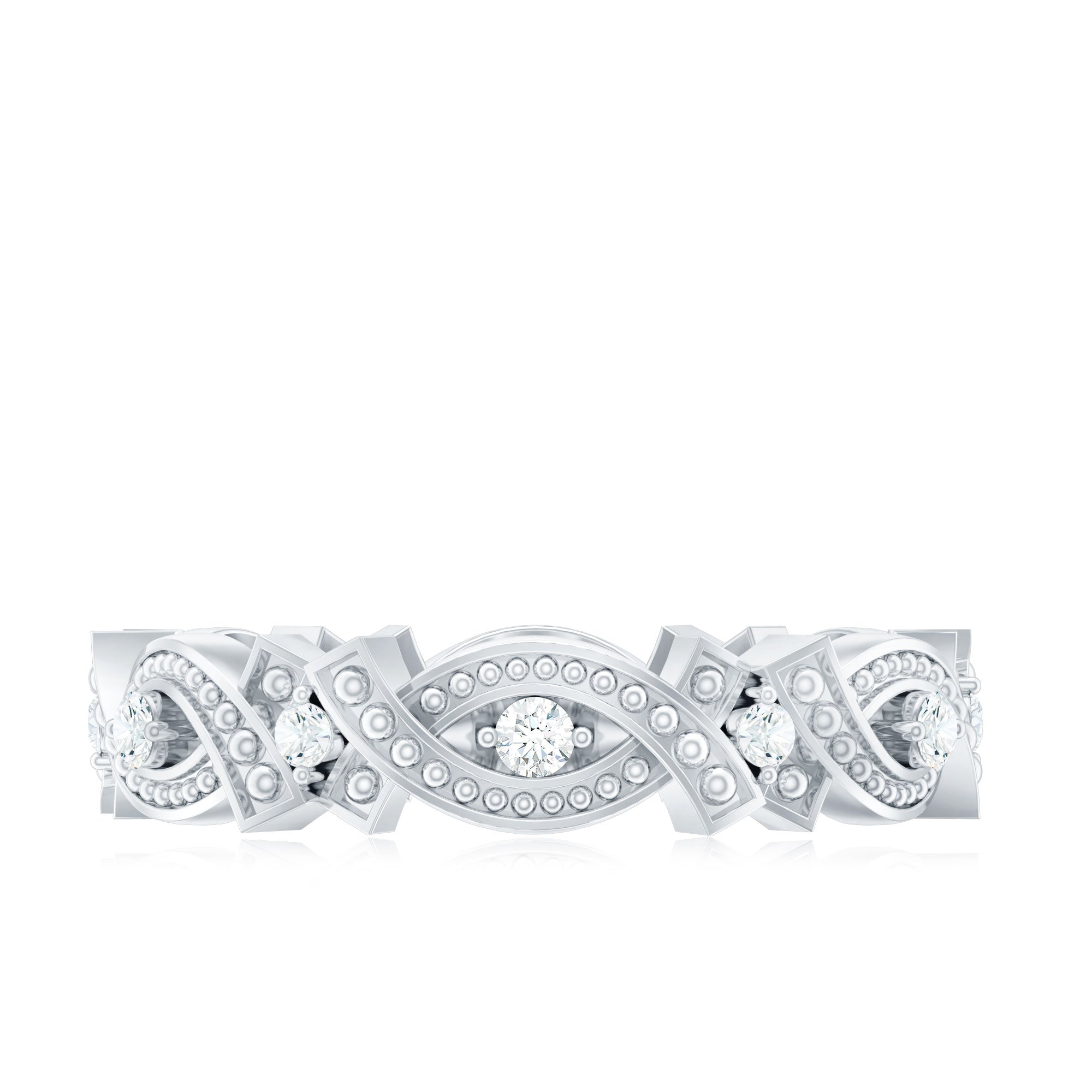 Rosec Jewels-Vintage Inspired Moissanite Beaded Wedding Band