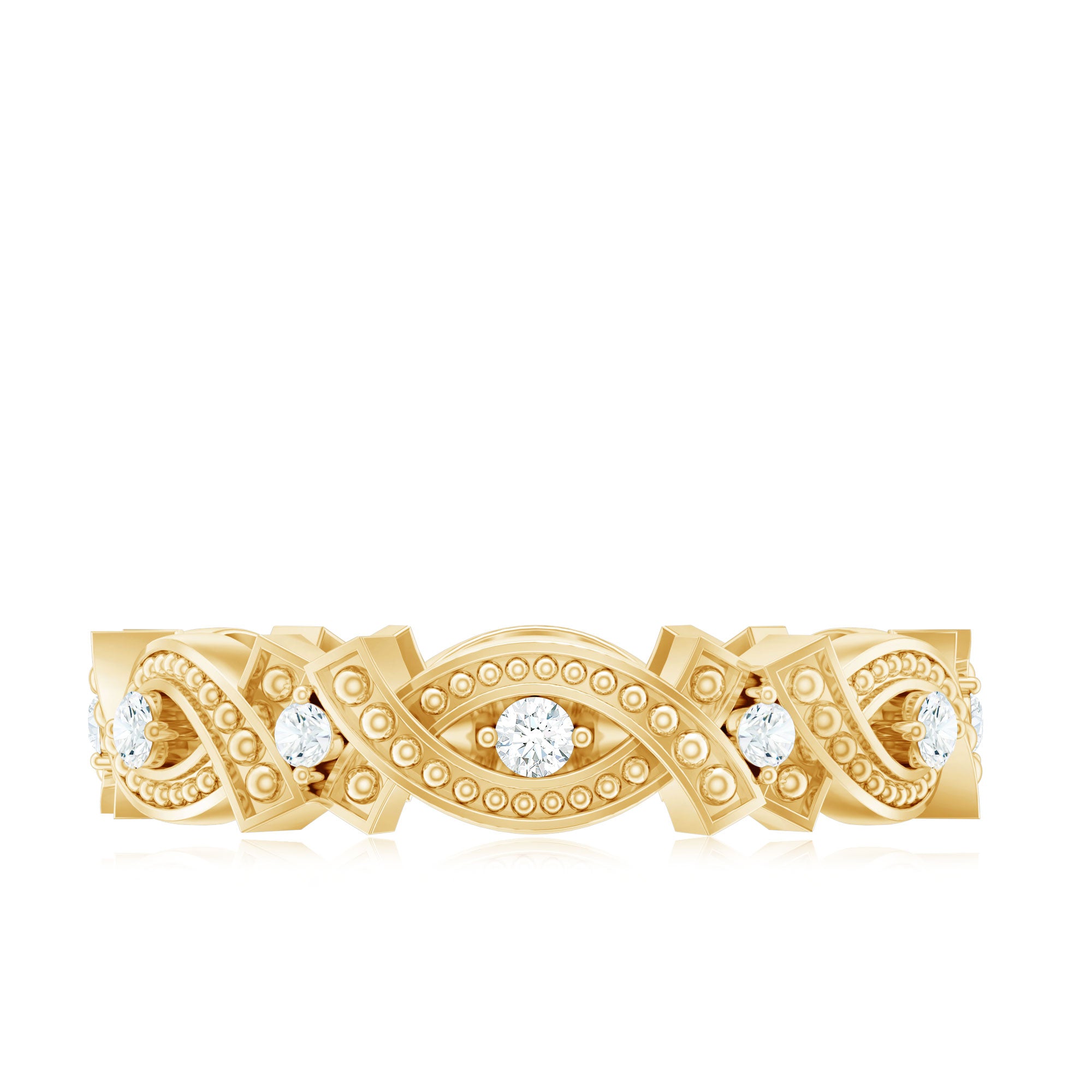Rosec Jewels-Vintage Inspired Moissanite Beaded Wedding Band