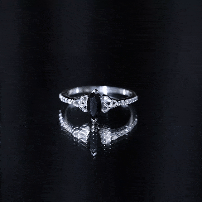 Rosec Jewels-Genuine Black Onyx and Diamond Celtic Design Engagement Ring