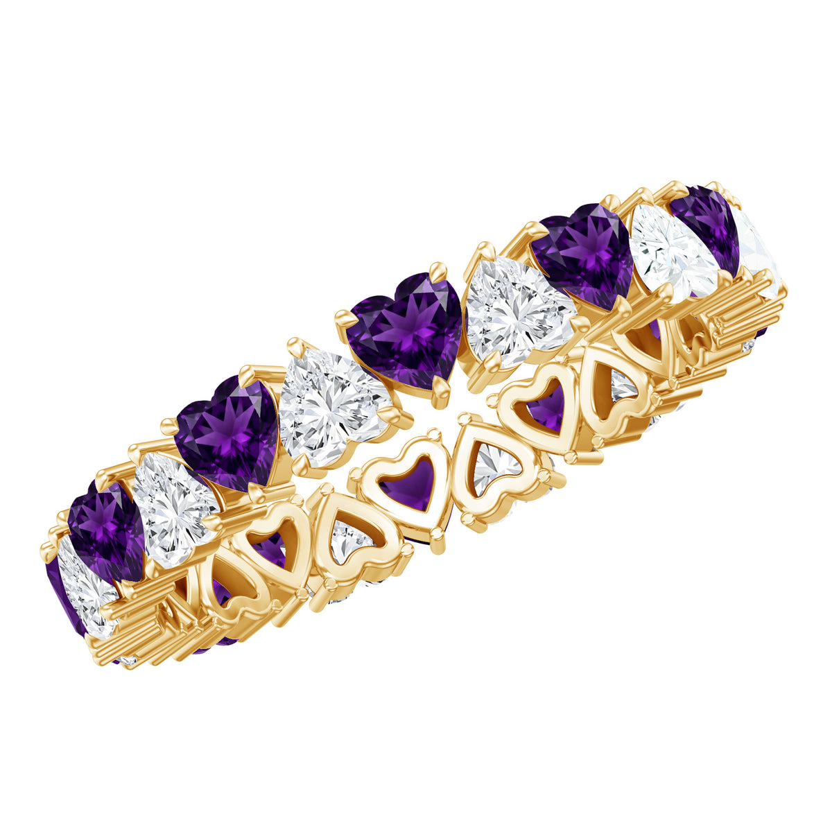 Certified Natural Amethyst Heart Eternity Ring with Moissanite AAA - Rosec Jewels