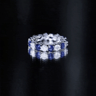Certified Round Lab Grown Blue Sapphire Eternity Band Ring with Moissanite AAAA - Rosec Jewels