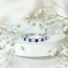 Certified Round Lab Grown Blue Sapphire Eternity Band Ring with Moissanite AAAA - Rosec Jewels