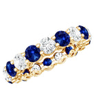 Certified Round Lab Grown Blue Sapphire Eternity Band Ring with Moissanite AAAA - Rosec Jewels
