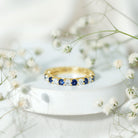 Certified Round Lab Grown Blue Sapphire Eternity Band Ring with Moissanite AAAA - Rosec Jewels