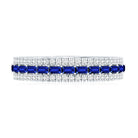 Baguette Cut Lab Grown Blue Sapphire and Moissanite Wedding Band AAAA - Rosec Jewels