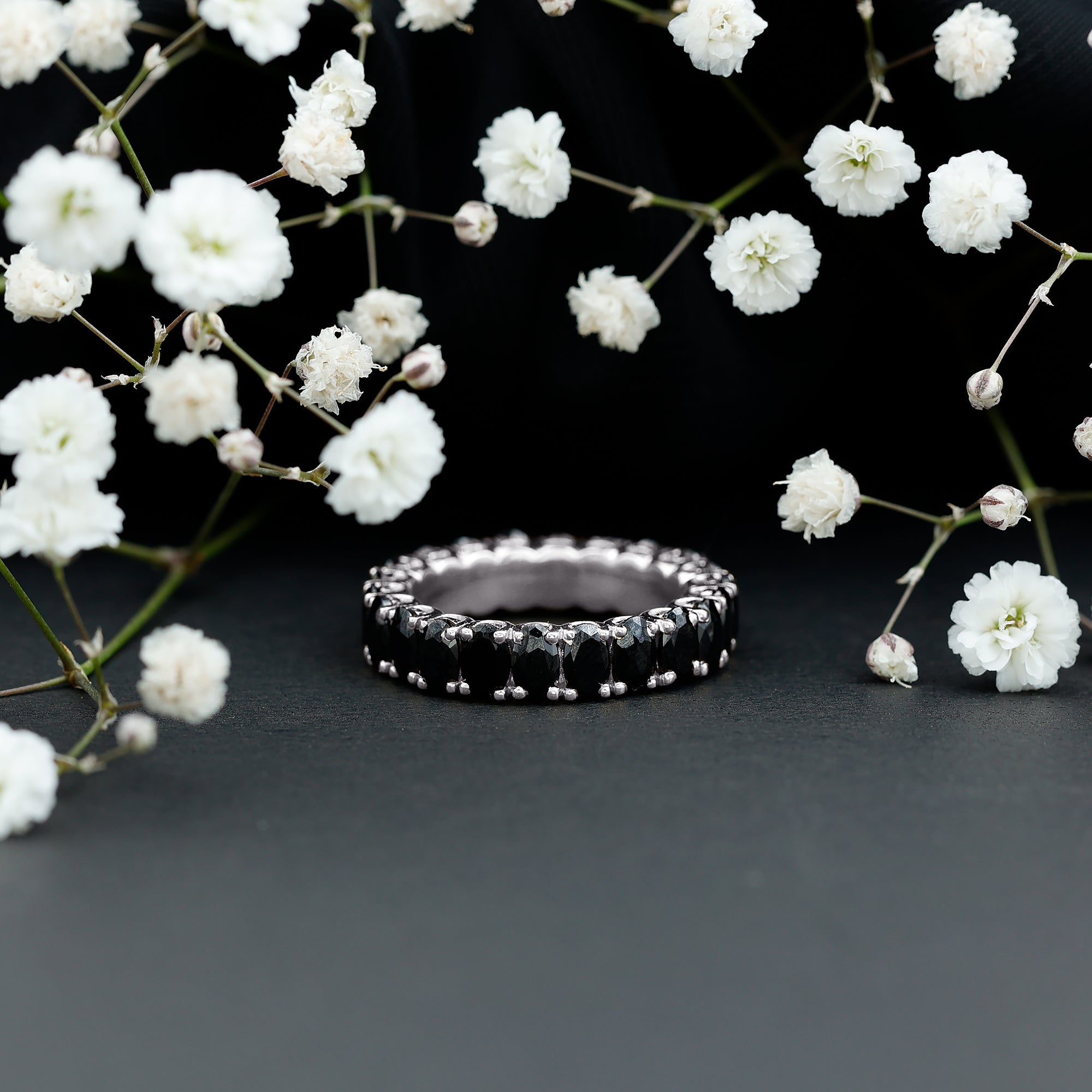 Rosec Jewels-Oval Shaped Black Onyx Wedding Band for Women