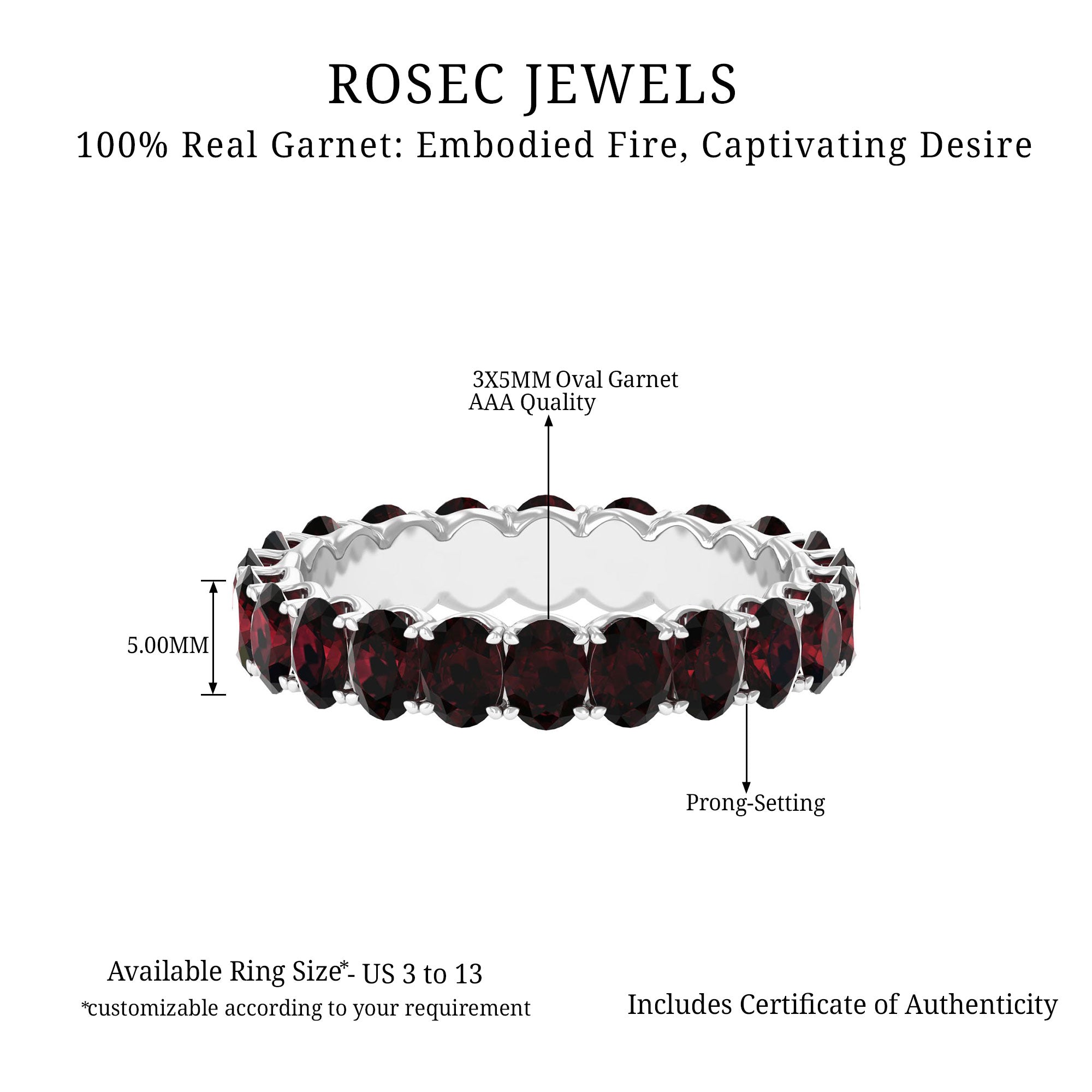 Oval Shape Garnet Full Eternity Ring Garnet - ( AAA ) - Quality - Rosec Jewels