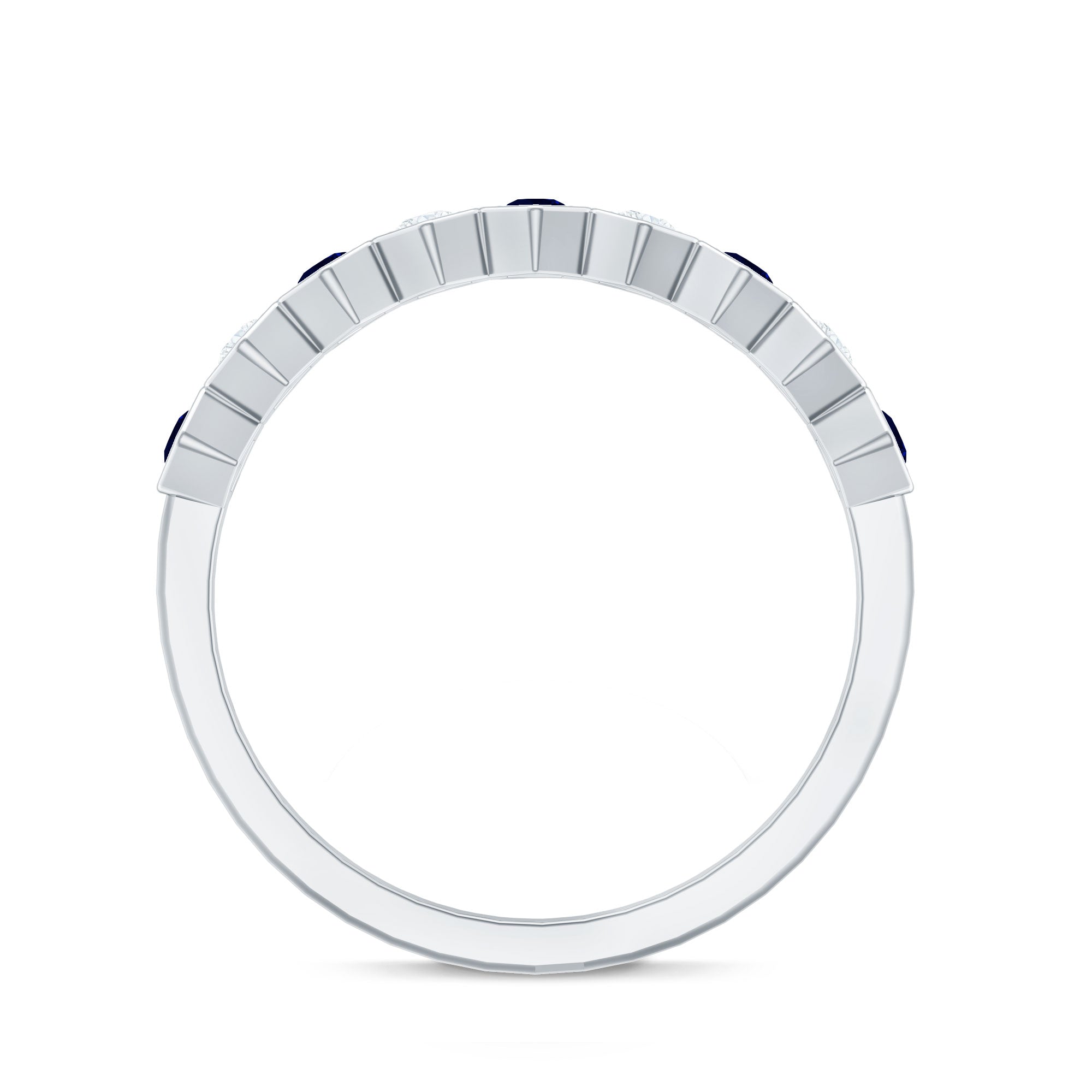 Art Deco Inspired Blue Sapphire and Diamond Geometric Half Eternity Ring AAA - Rosec Jewels
