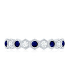 Art Deco Inspired Blue Sapphire and Diamond Geometric Half Eternity Ring AAA - Rosec Jewels