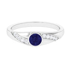 Bezel Set Blue Sapphire and Diamond Engagement Ring for Men AAA - Rosec Jewels