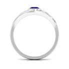 Bezel Set Blue Sapphire and Diamond Engagement Ring for Men AAA - Rosec Jewels