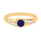 Bezel Set Blue Sapphire and Diamond Engagement Ring for Men AAA - Rosec Jewels