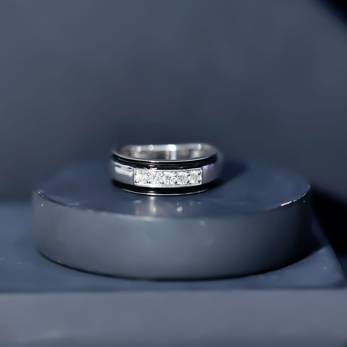 Certified Real Diamond Wedding Band with Black Enamel Natural - ( HI-SI ) - Rosec Jewels