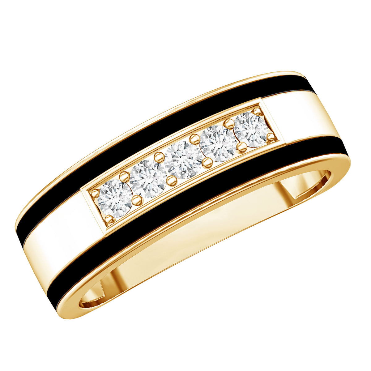 Certified Real Diamond Wedding Band with Black Enamel Natural - ( HI-SI ) - Rosec Jewels
