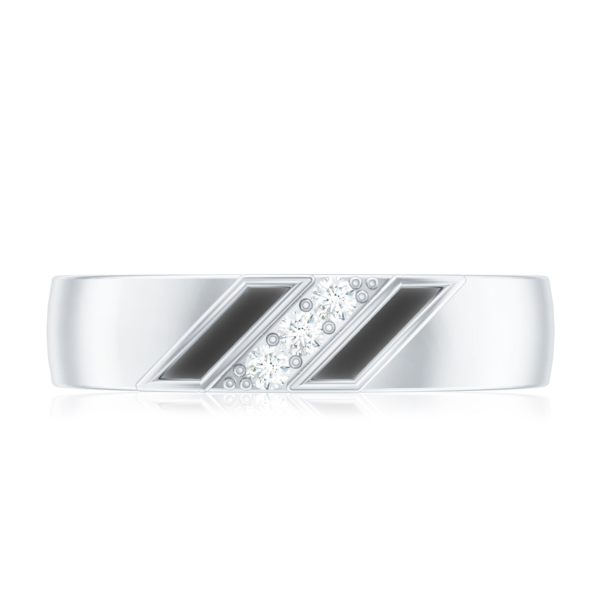 Natural Mens Diamond Wedding Band with Black Enamel Natural - ( HI-SI ) - Rosec Jewels