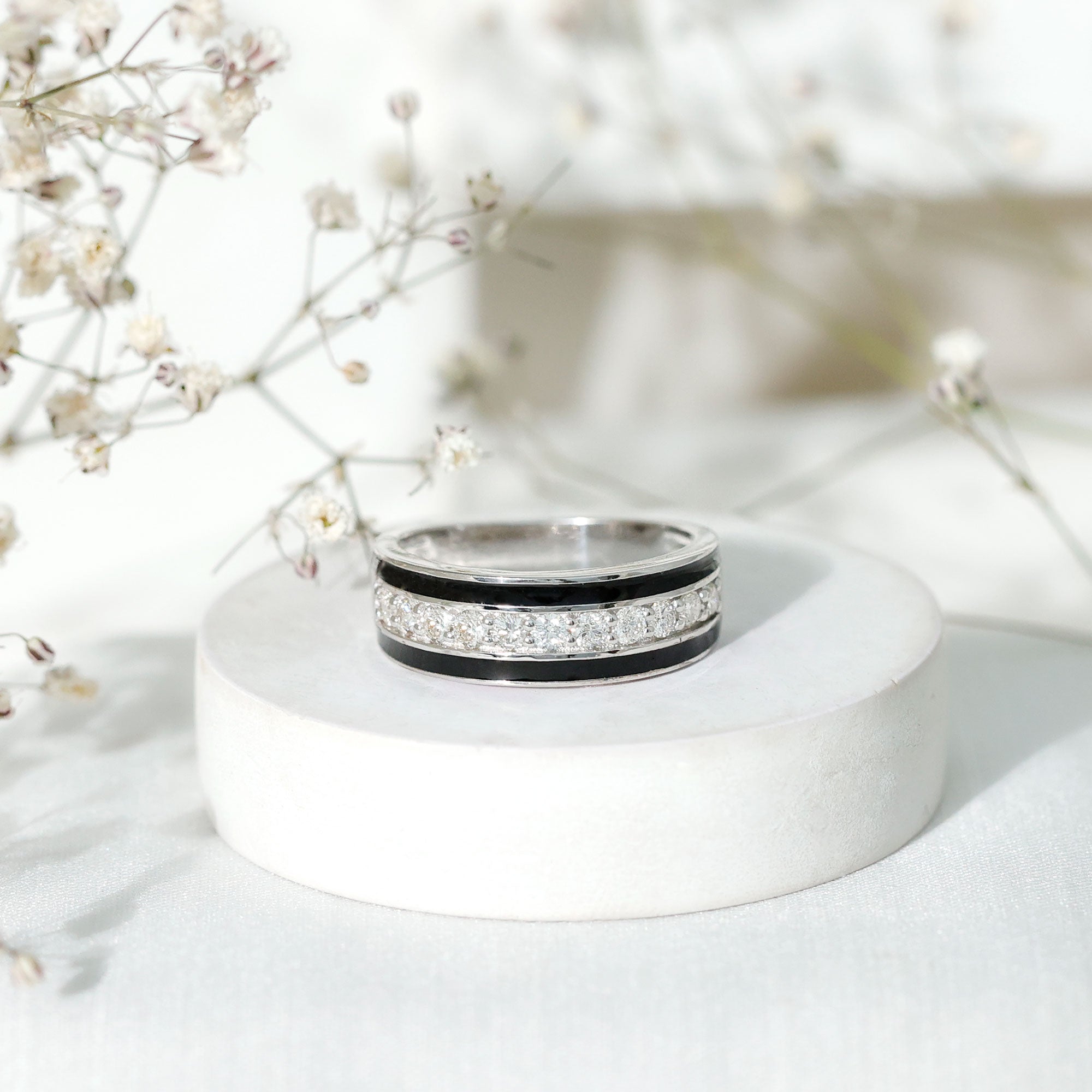 Rosec Jewels-Natural Diamond and Enamel Wedding Band for Men