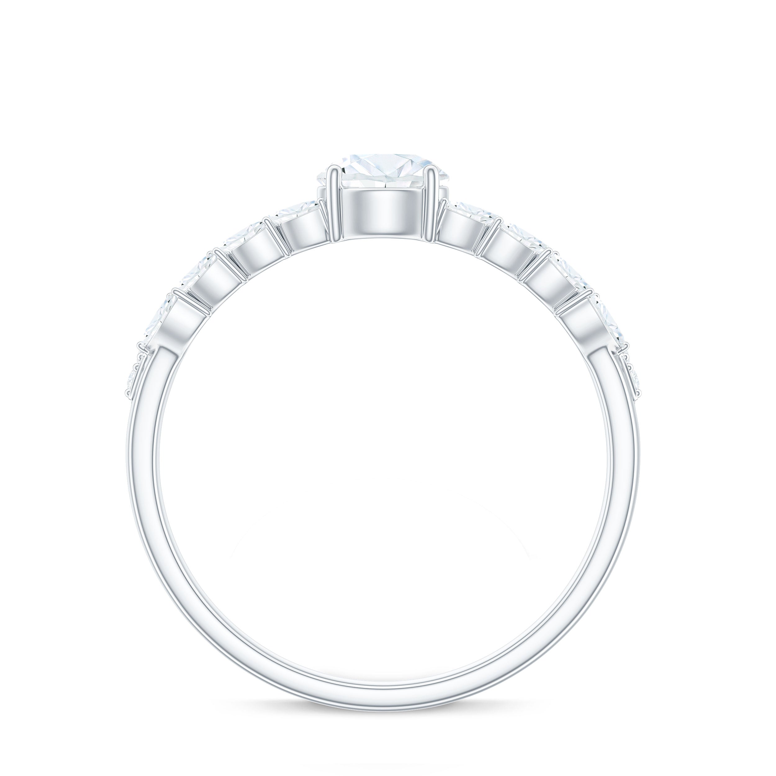 Round Shape Moissanite Engagement Ring with Marquise Side Stones D-VS1 - Rosec Jewels