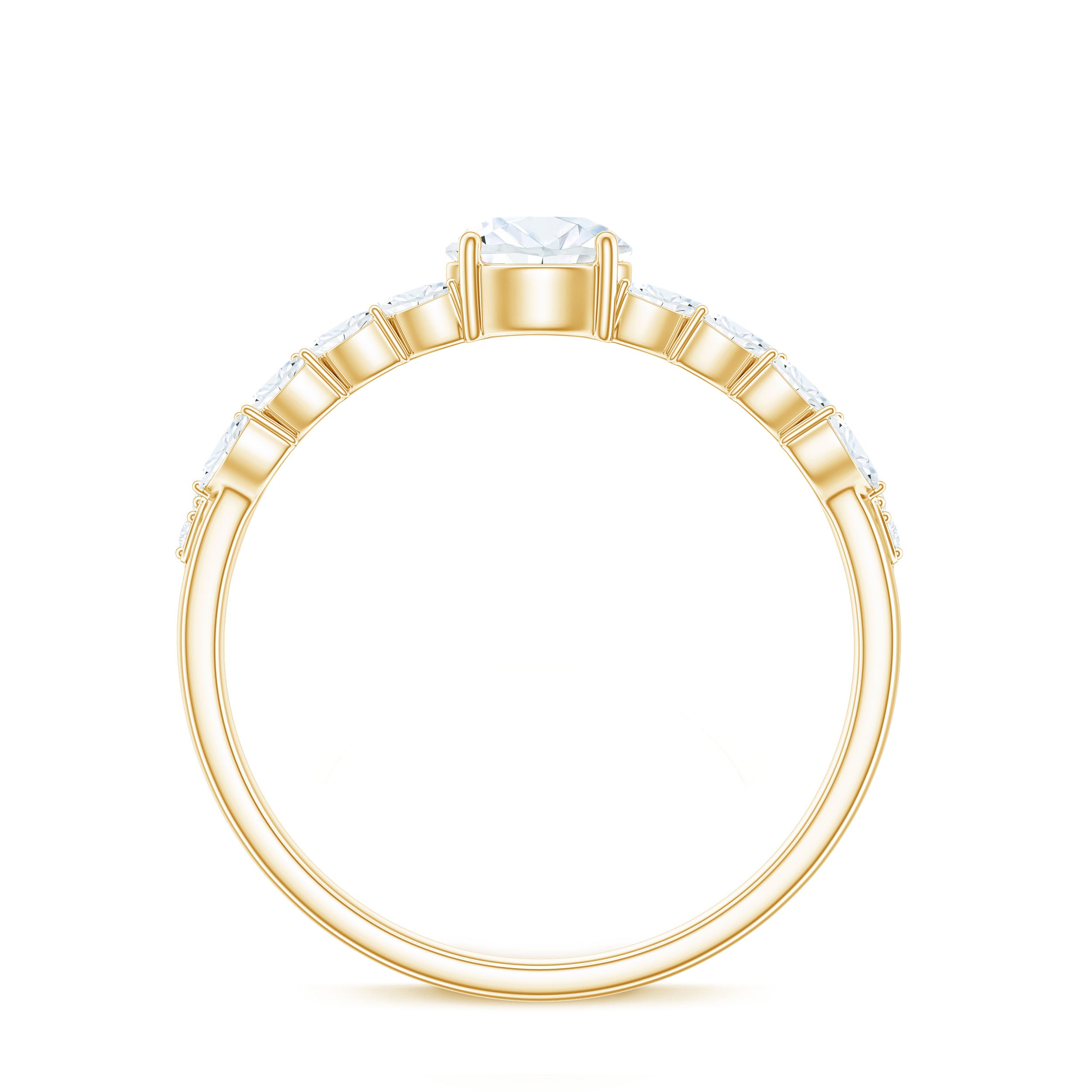 Round Shape Moissanite Engagement Ring with Marquise Side Stones D-VS1 - Rosec Jewels