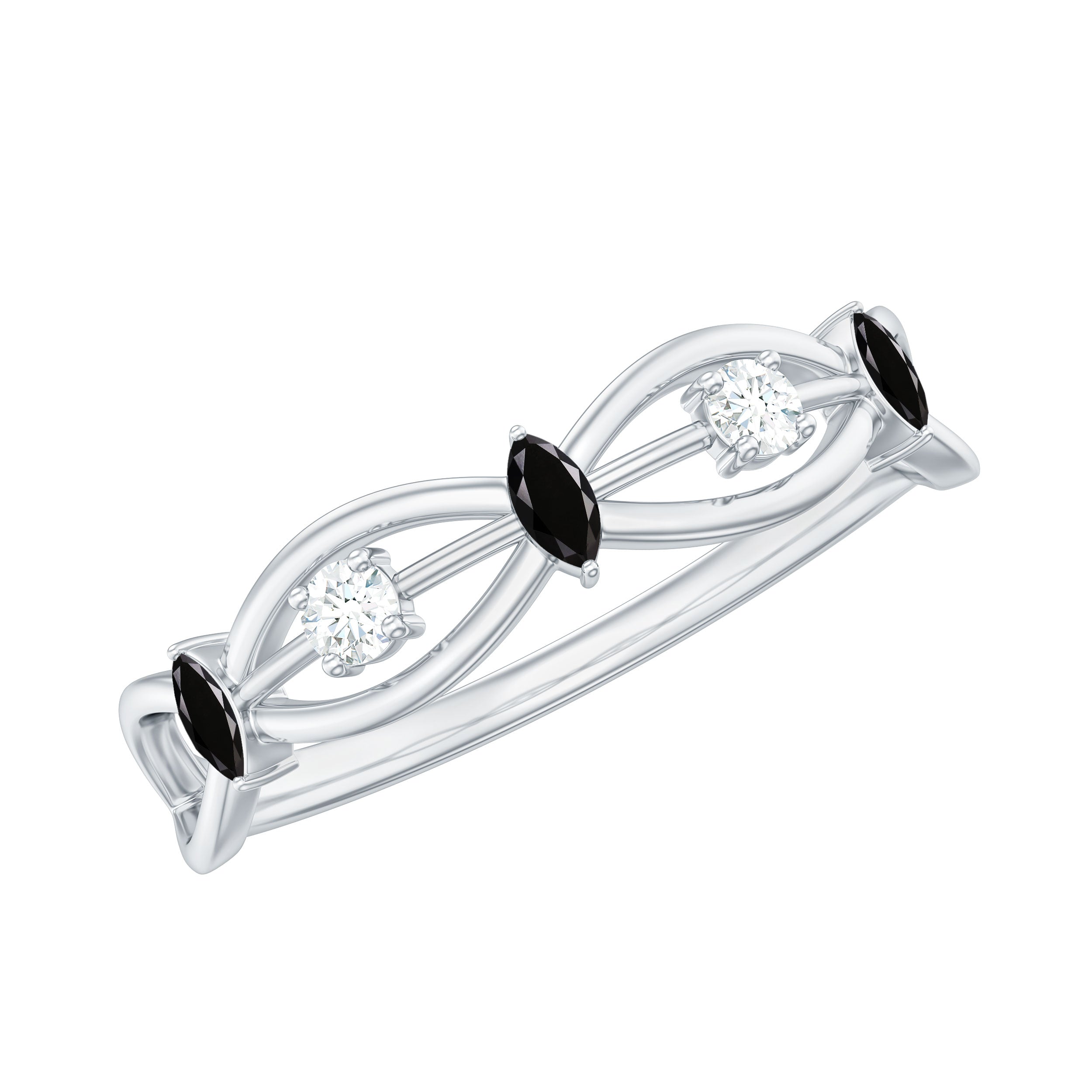 Certified Lab Grown Black Diamond Promise Ring with White Diamond AAAA ( Synthetic ) - Rosec Jewels