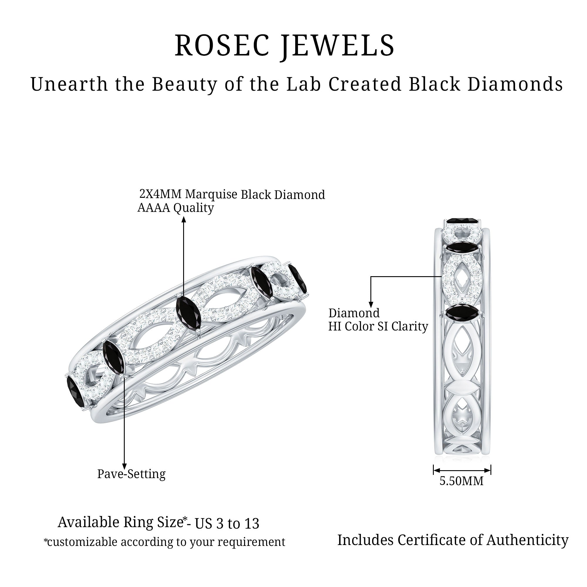 Certified Lab Grown Black and White Diamond Infinity Band Ring AAAA ( Synthetic ) - Rosec Jewels