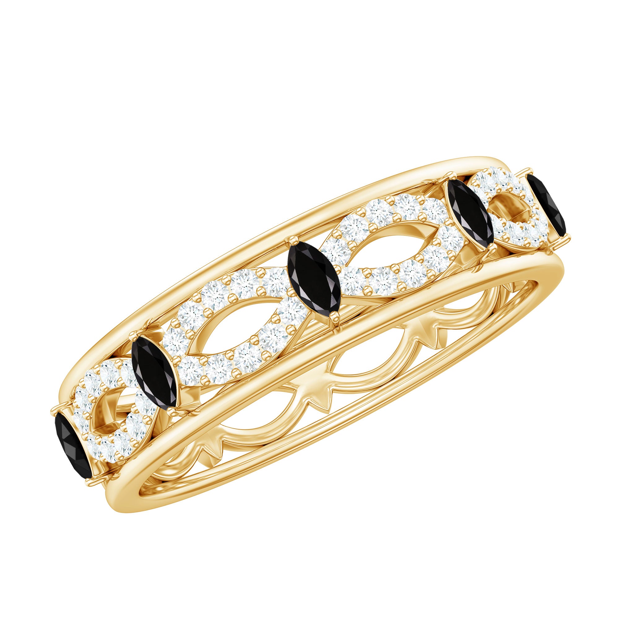 Certified Lab Grown Black and White Diamond Infinity Band Ring AAAA ( Synthetic ) - Rosec Jewels
