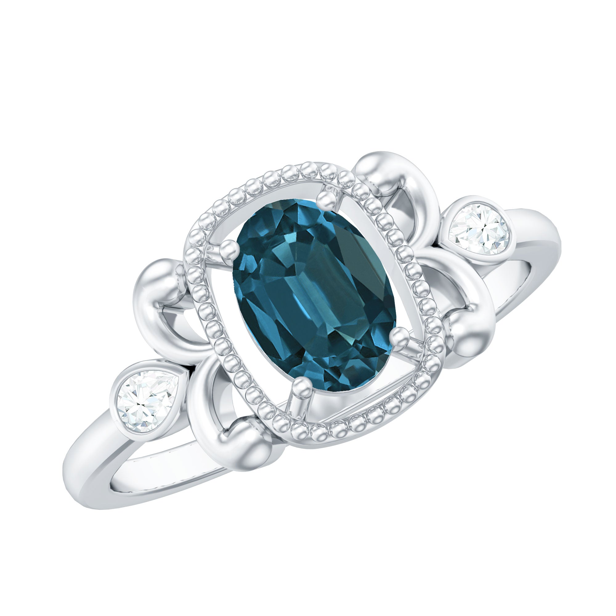 Rosec Jewels-London Blue Topaz and Diamond Art Deco Engagement Ring