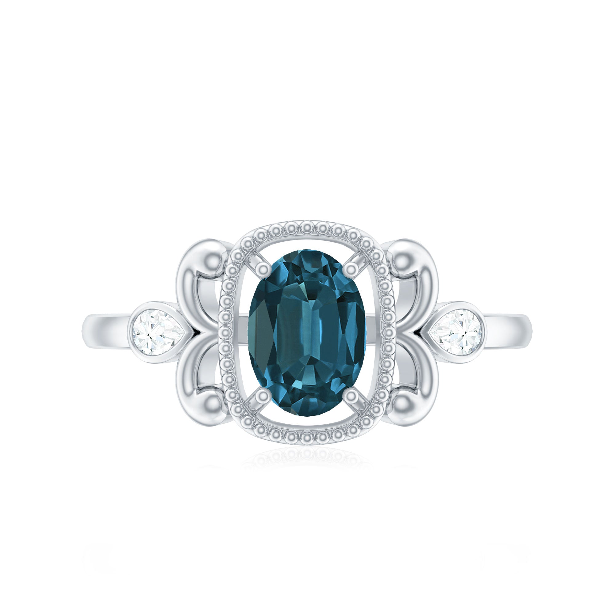 Rosec Jewels-London Blue Topaz and Diamond Art Deco Engagement Ring