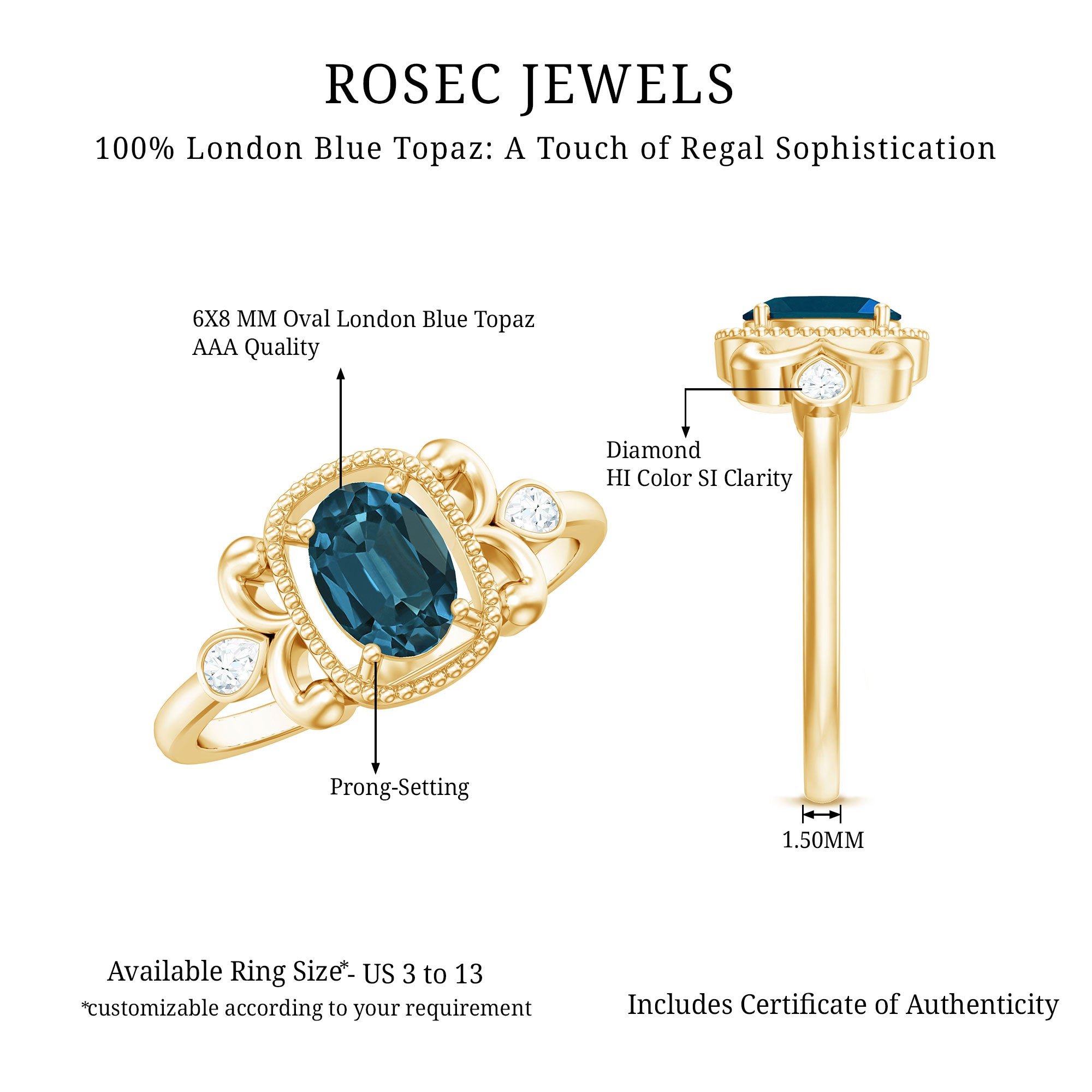 Rosec Jewels-London Blue Topaz and Diamond Art Deco Engagement Ring