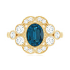 Real Oval London Blue Topaz Vintage Engagement Ring with Diamond AAA - Rosec Jewels