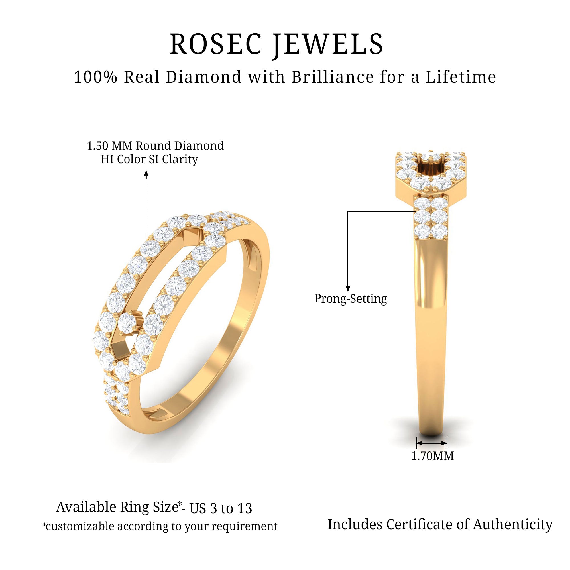 Contemporary Natural Diamond Ring for Women Natural - ( HI-SI ) - Rosec Jewels
