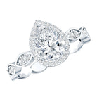 Rosec Jewels-Moissanite Teardrop Engagement Ring with Scalloped Shank