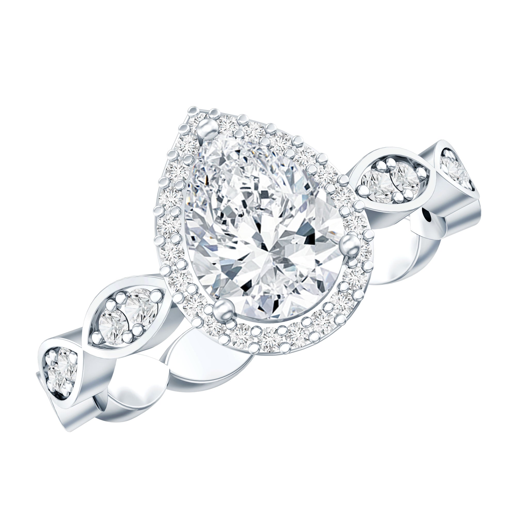 Rosec Jewels-Moissanite Teardrop Engagement Ring with Scalloped Shank
