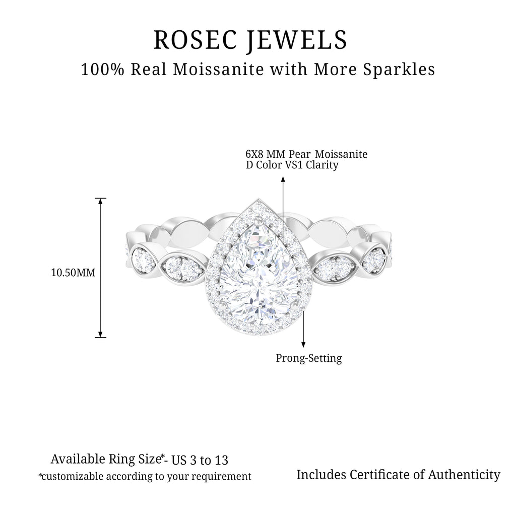 Classic Moissanite Teardrop Engagement Ring Moissanite - ( D-VS1 ) - Color and Clarity - Rosec Jewels