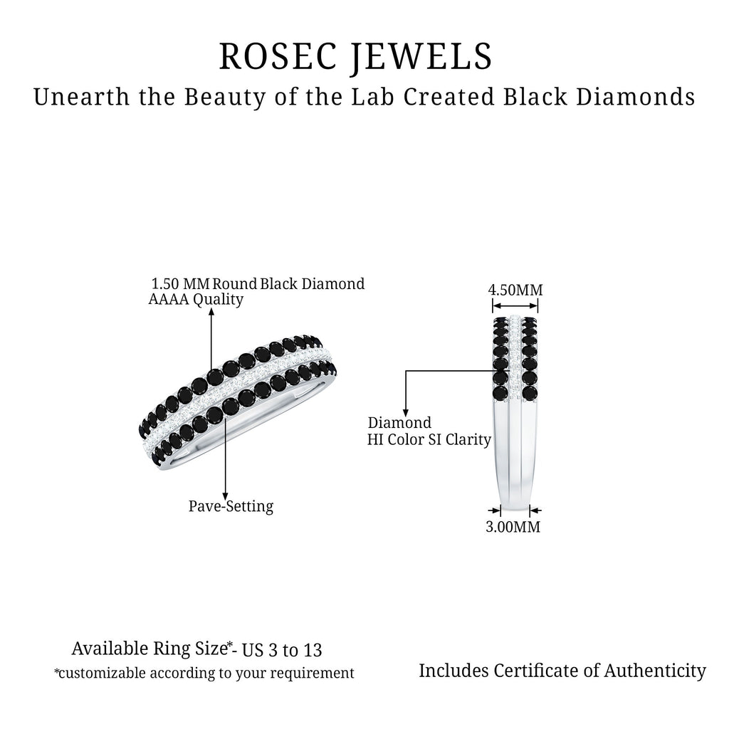 Rosec Jewels - Moissanite Wedding Band with Lab Created Black Diamond