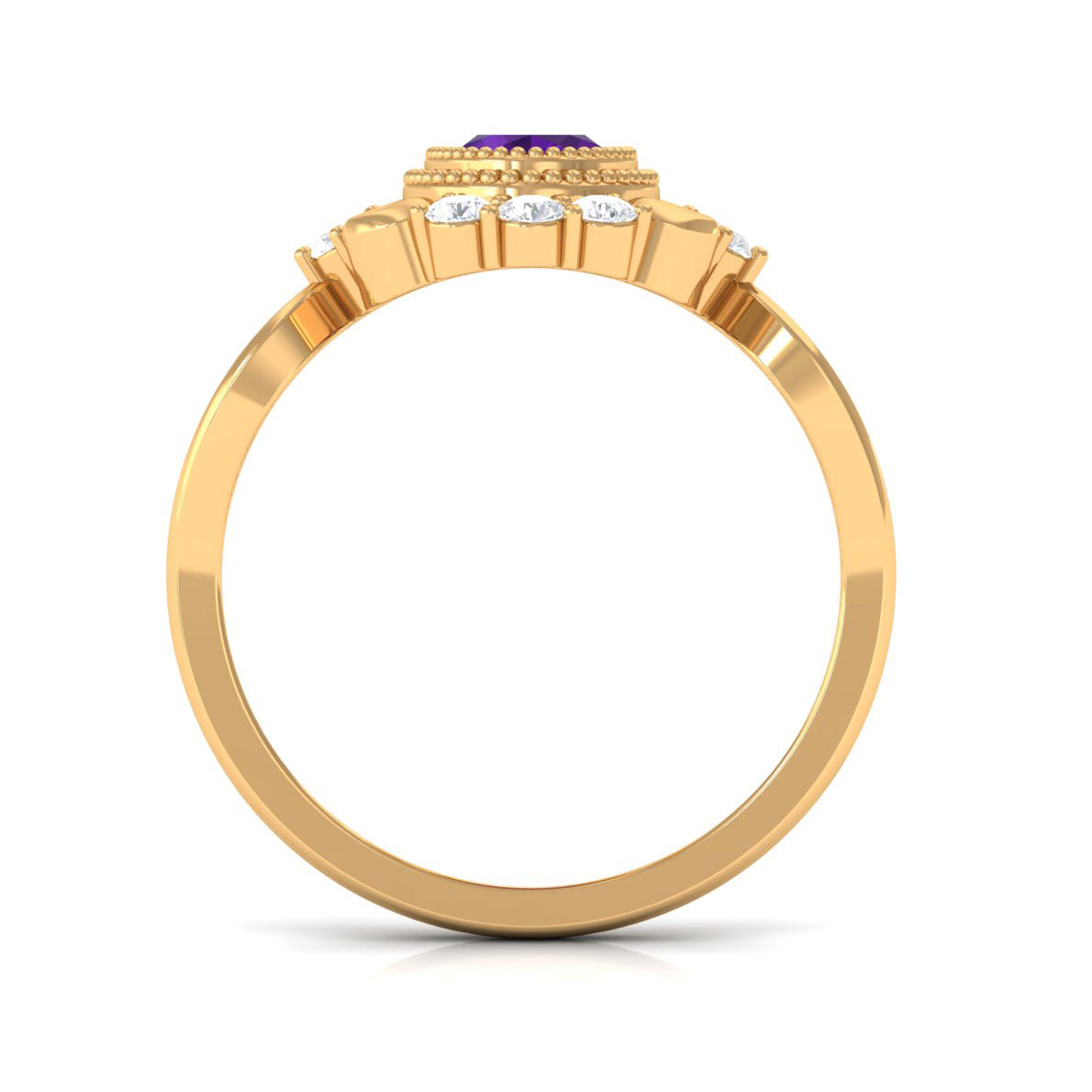 Vintage Inspired 1 Carat Amethyst Oval Engagement Ring with Diamond AAA - Rosec Jewels