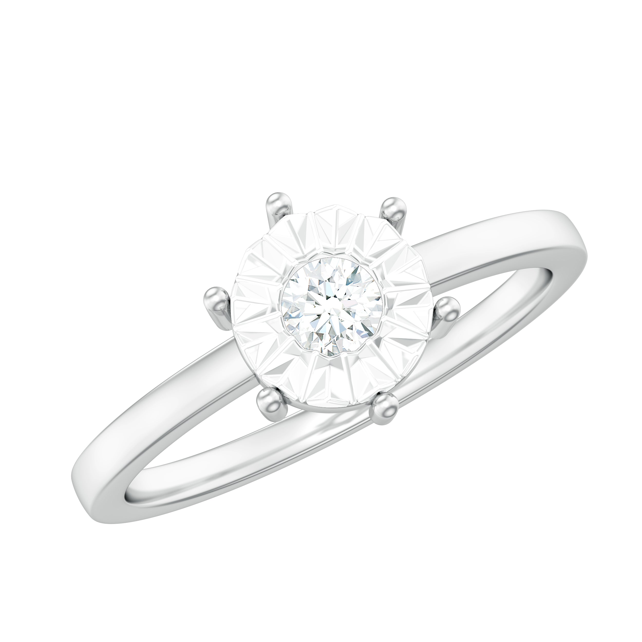 Round Cut Genuine Diamond Solitaire Ring in Illusion Setting