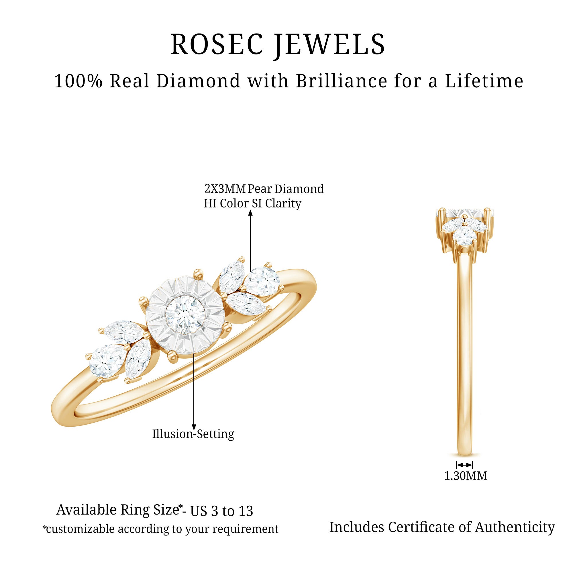 Nature Inspired Diamond Leaf Promise Ring for Women Natural - ( HI-SI ) - Rosec Jewels