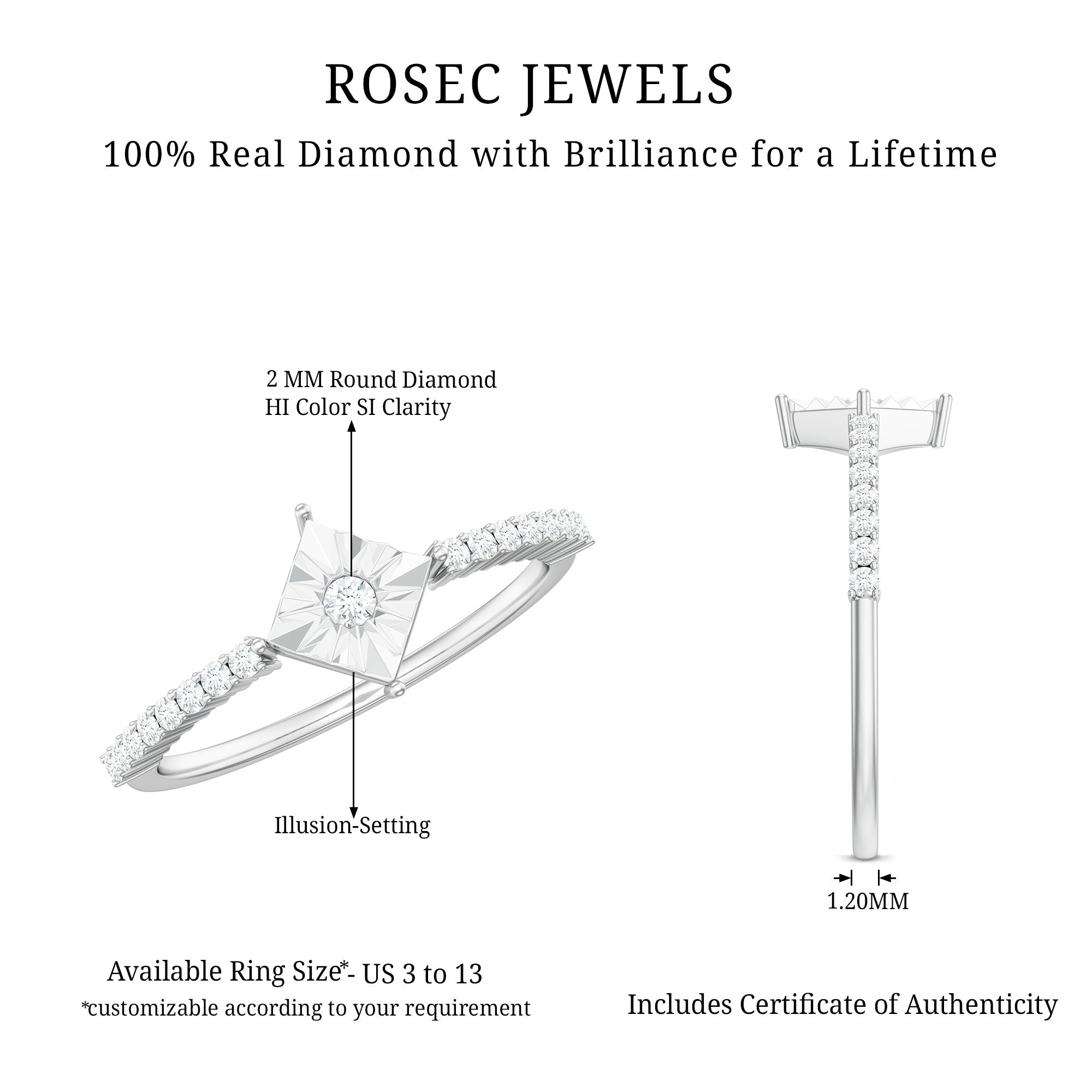 Rosec Jewels-Genuine Diamond Promise Ring in Illusion Setting