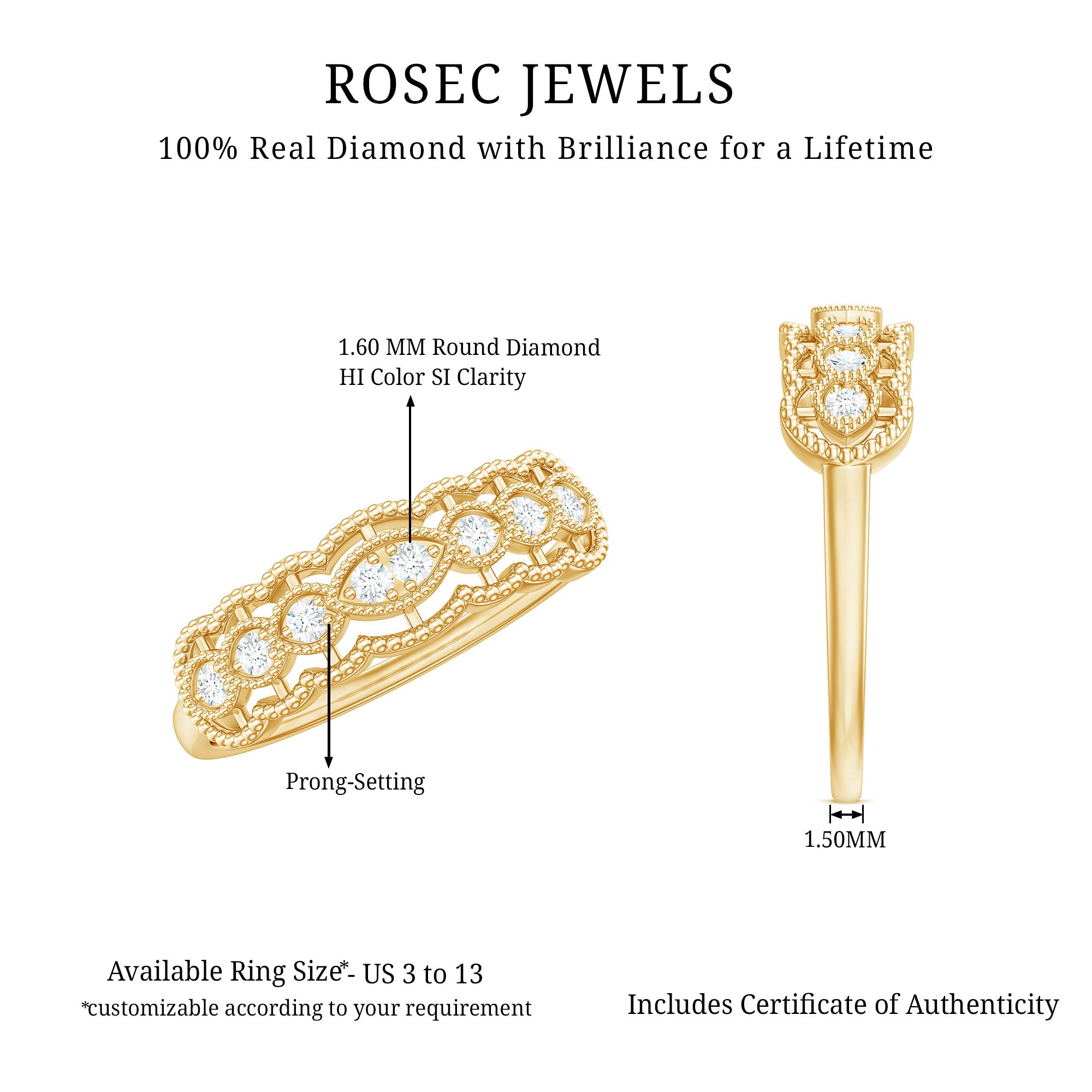 Rosec Jewels-Vintage Inspired Natural Diamond Anniversary Ring