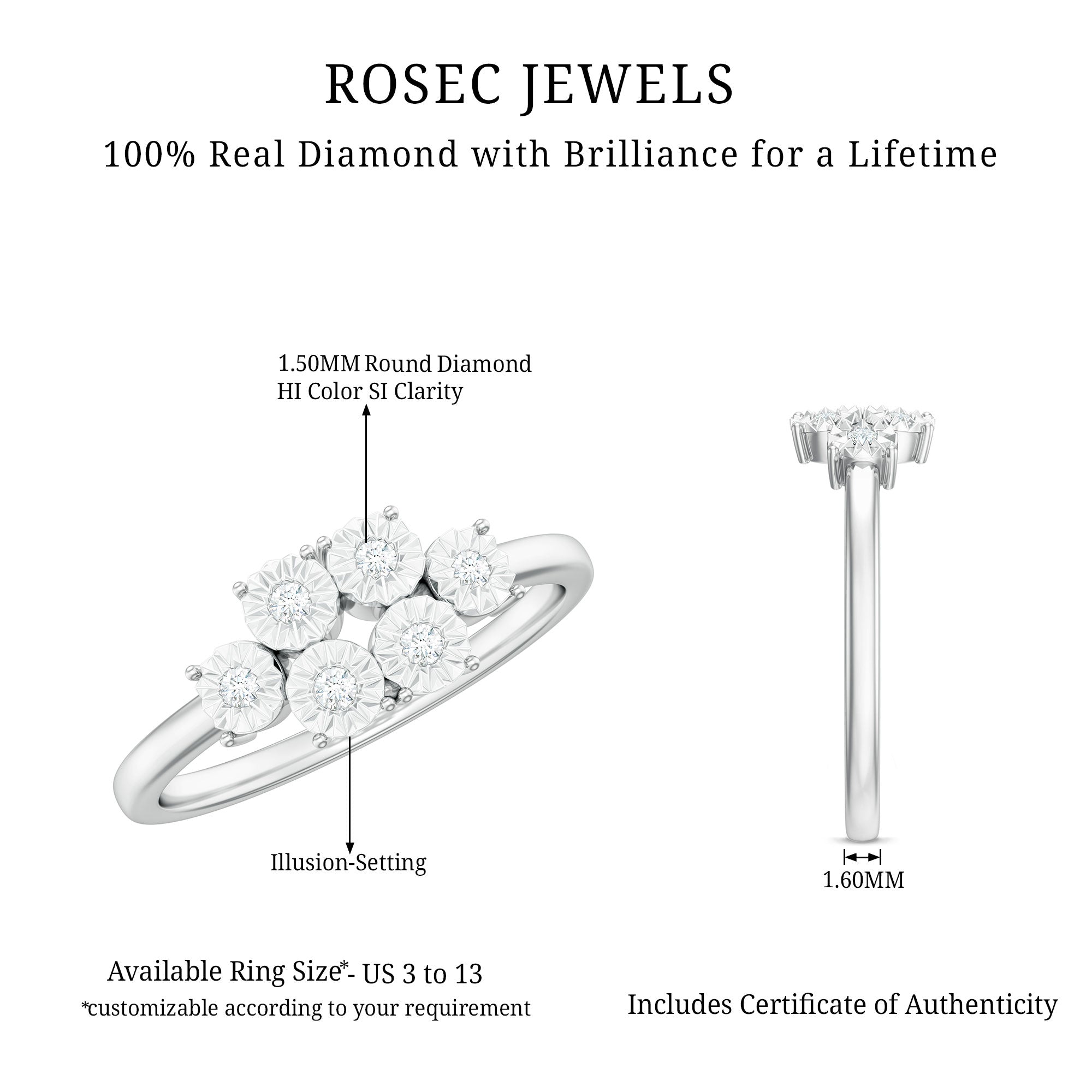 Rosec Jewels-Natural Diamond Cluster Promise Ring for Women