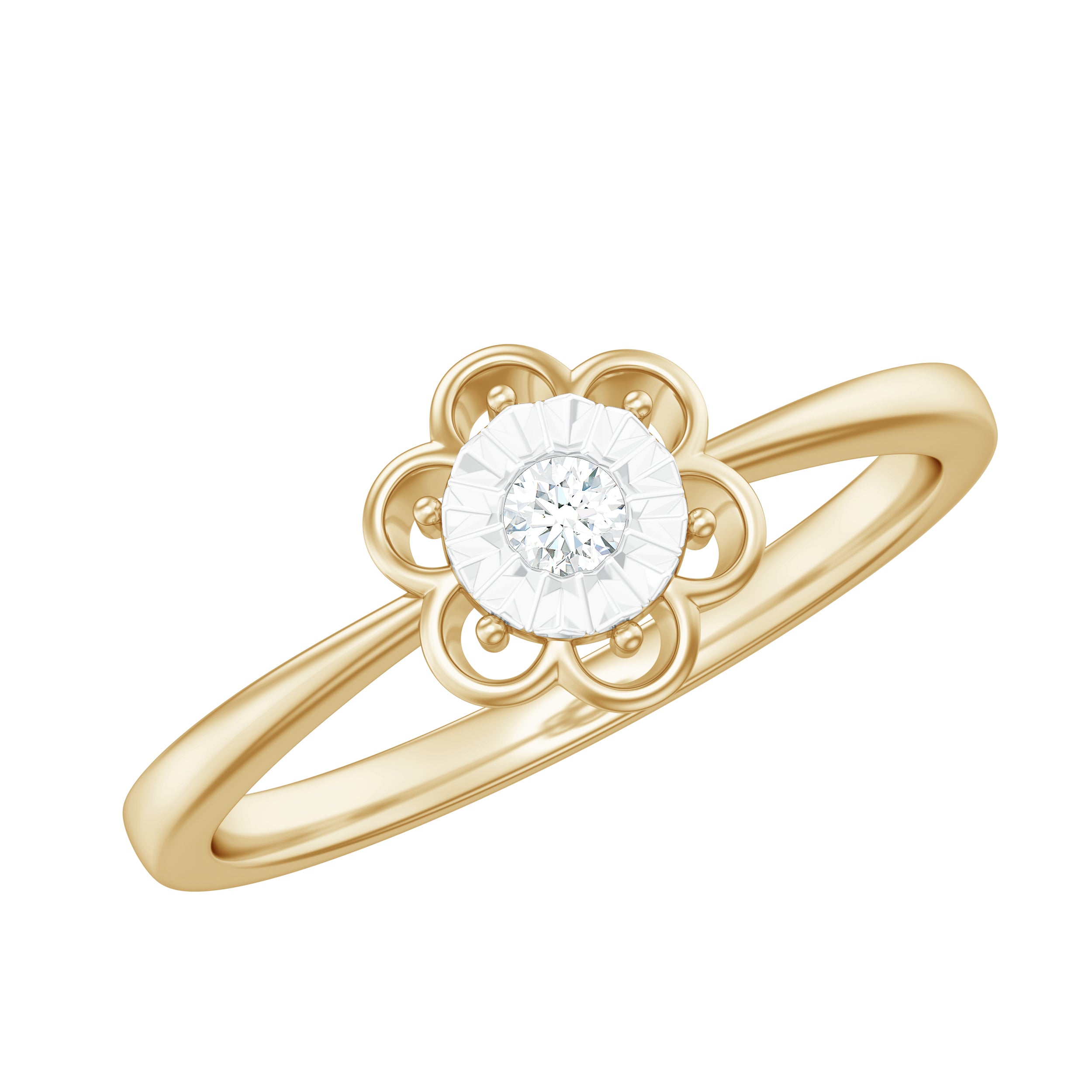 Rosec Jewels-Miracle Plate Real Diamond Flower Promise Ring