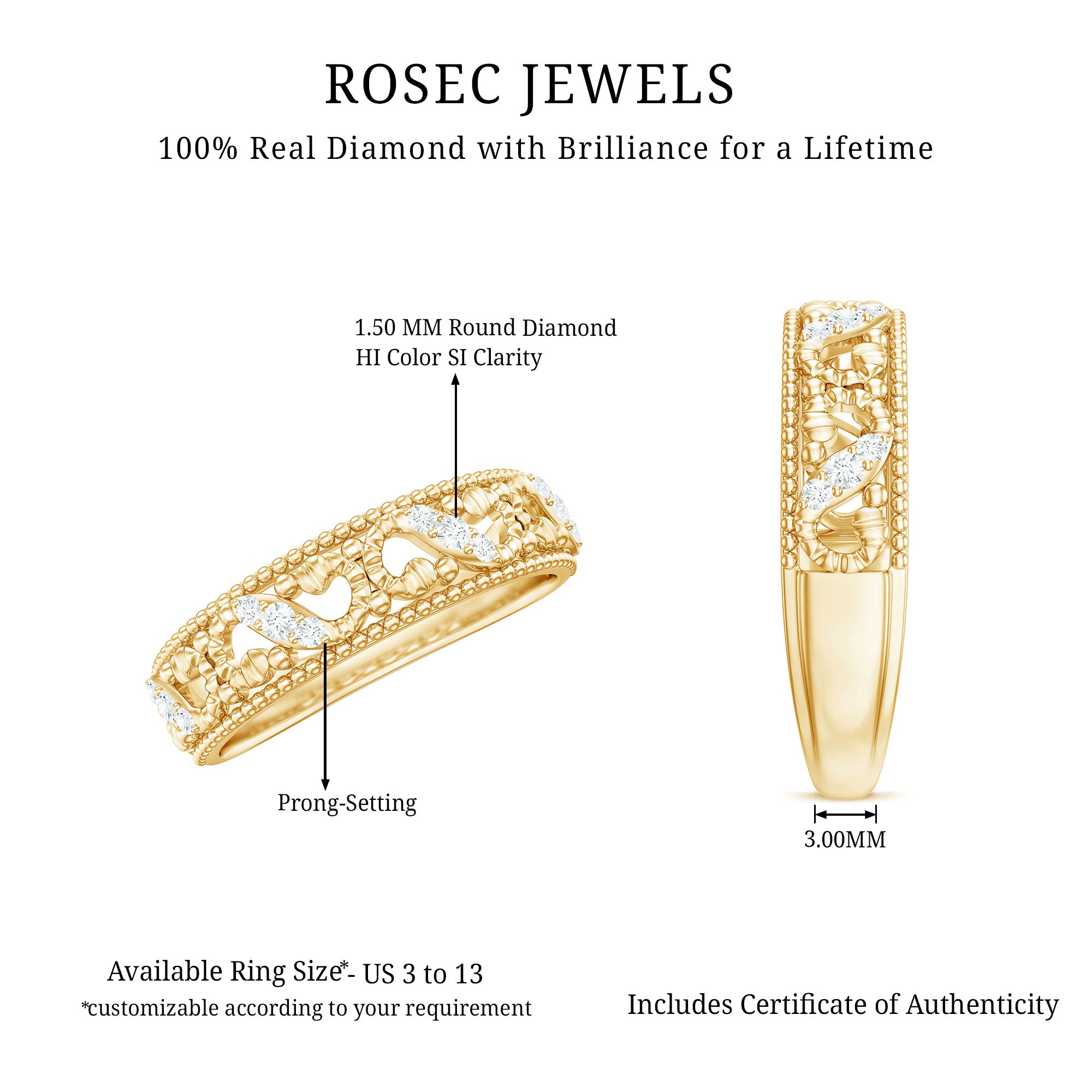 Rosec Jewels-Vintage Looking Diamond Band Ring for Women