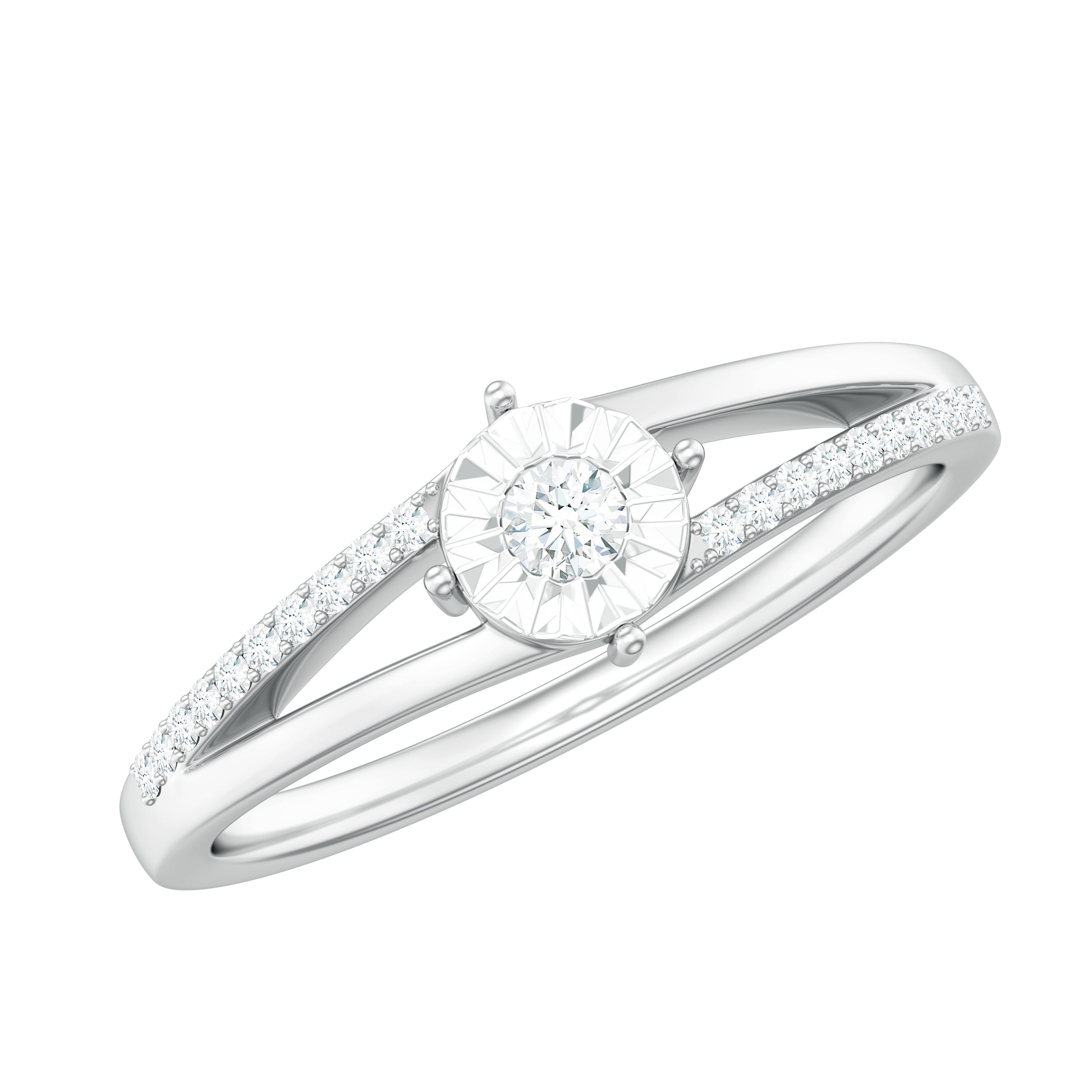 Spilt Shank Round Diamond Engagement Ring in Illusion Setting