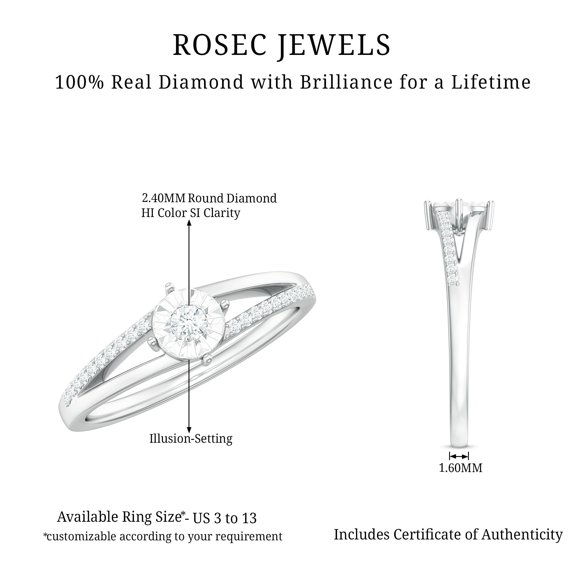 Rosec Jewels-Natural Diamond Engagement Ring with Split Shank