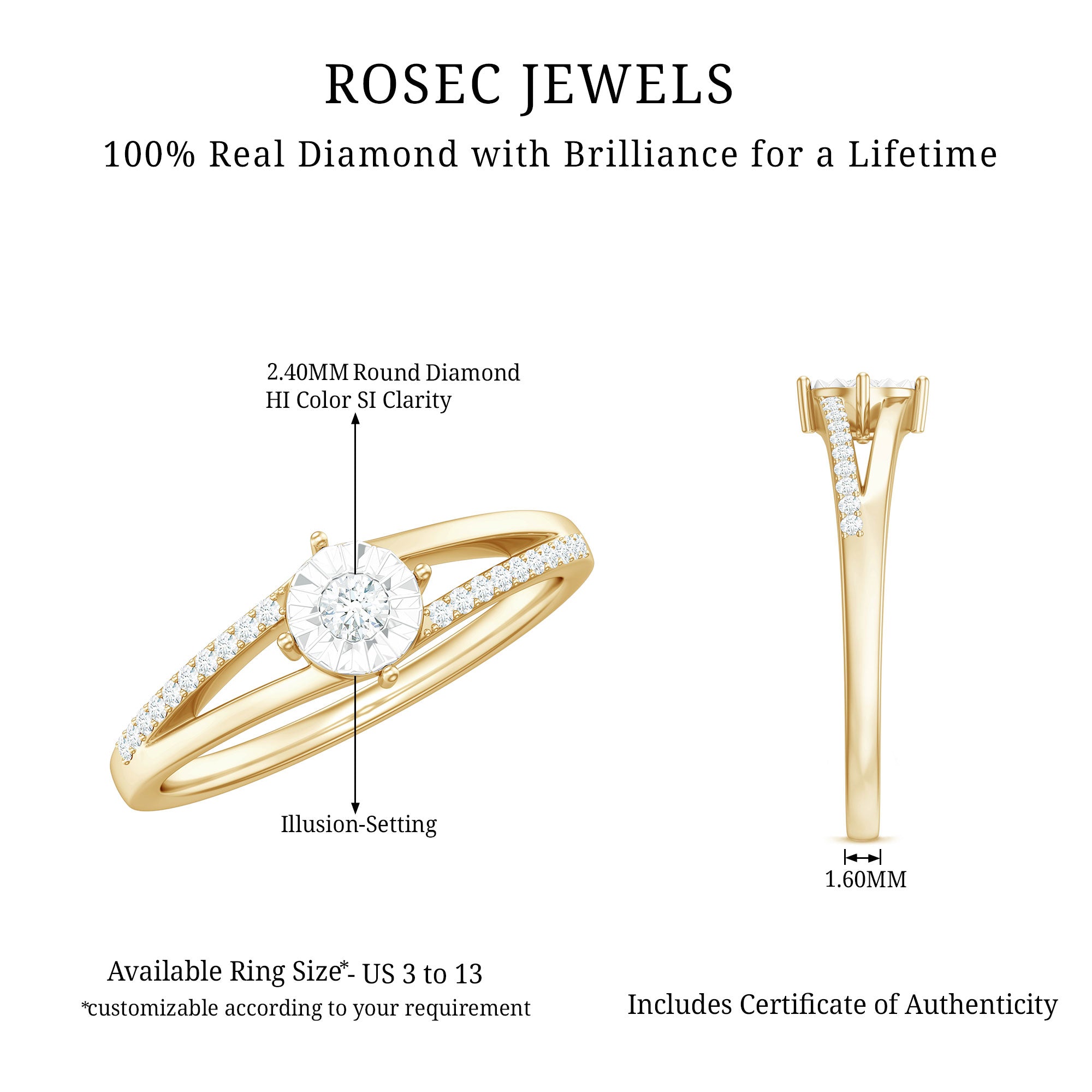 Rosec Jewels-Natural Diamond Engagement Ring with Split Shank