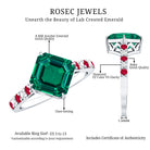 6 Carat Lab Created Emerald Engagement Ring with Lab Ruby and Diamond AAAA - Rosec Jewels