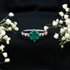 6 Carat Lab Created Emerald Engagement Ring with Lab Ruby and Diamond AAAA - Rosec Jewels
